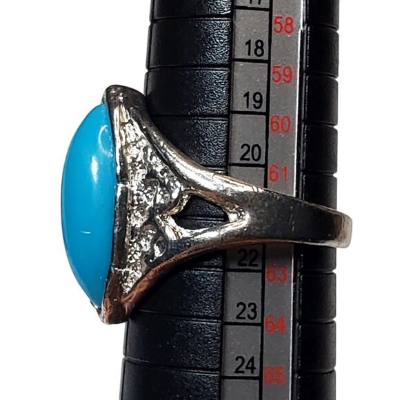 Silver Tone Ring Sz 10 Unsigned Light Blue Cabochon Chunky - Picture 3 of 5